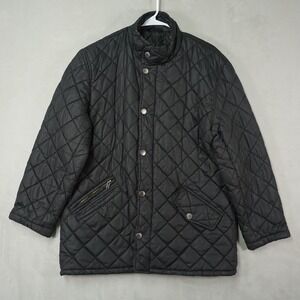 Barbour Quilted Jacket Mens Large Black Diamond Snap Zip Outdoor READ